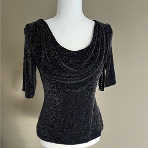 Connected Apparel Black Cowl Neck Fitted Blouse